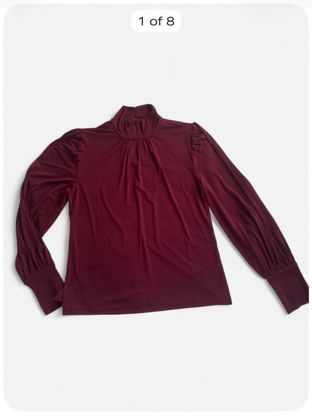 Worthington Women’s Medium Burgundy Mock Neck Blouse Puff Sleeve NWT Stretch Top